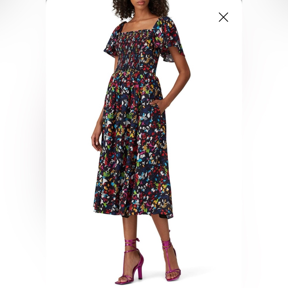 NWOT Tanya Taylor Flowy Glenda Midi Dress Size L w/ Flutter Sleeves & Pockets 🖤